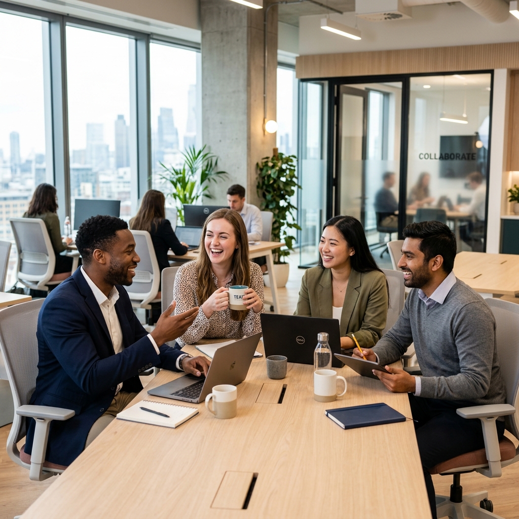 Alunos conversando alegremente em inglês na The Great Deal Idiomas